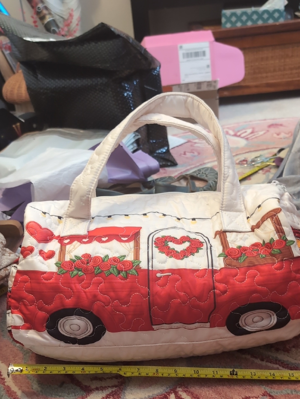 Quilted Red Floral Truck Satchel Bag - Women Bags